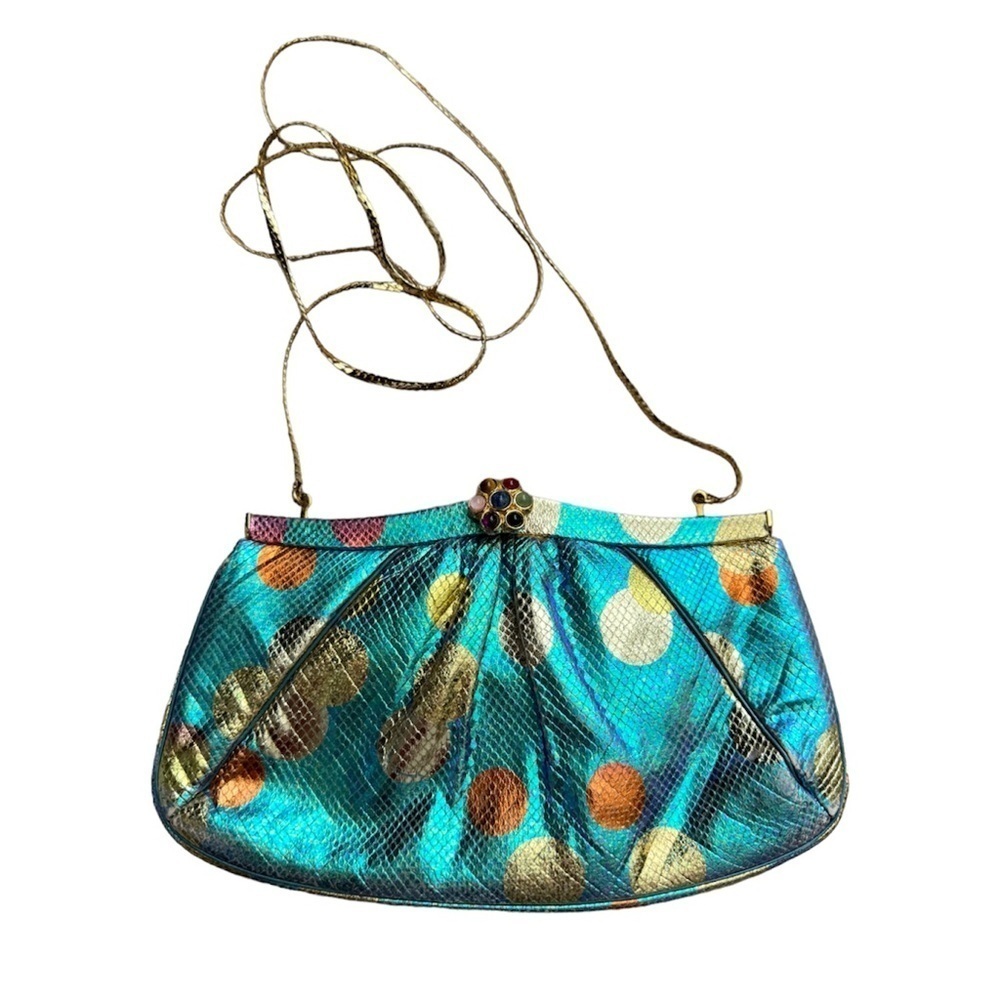 Judith Leiber Blue and Gold Polka Dot Crossbody Bag